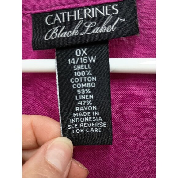 Catherines Womens 3/4 Sleeve Eyelet Cardigan Size 14/16 Magenta Pink Open Cotton - Picture 4 of 7